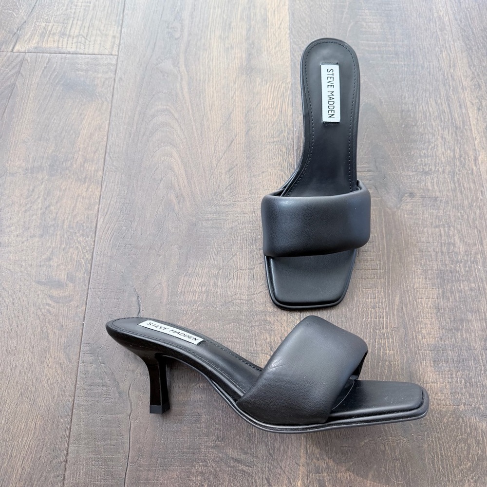 NEW Steve Madden Snazzy Black Padded Square Toe Heels | Black | Size: 8 - Picture 7 of 8